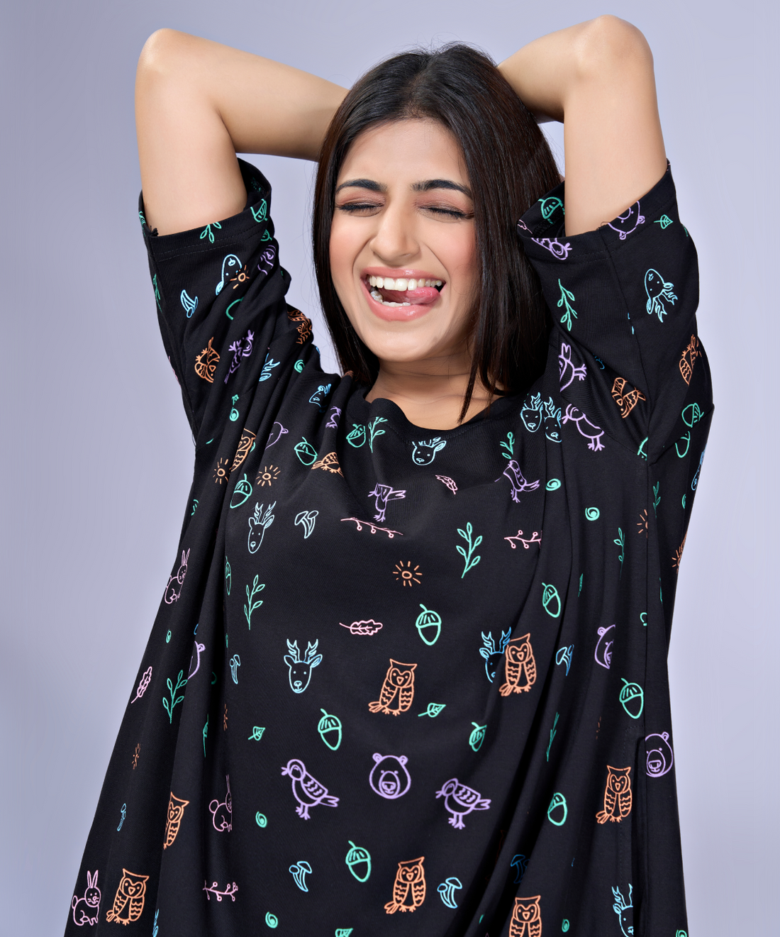 Furry Friends Black Oversized Pocket Tee