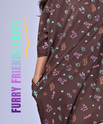 Furry Friends Coffee Oversized Pocket Tee