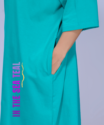 In The Sea Teal Oversized Pocket Tee