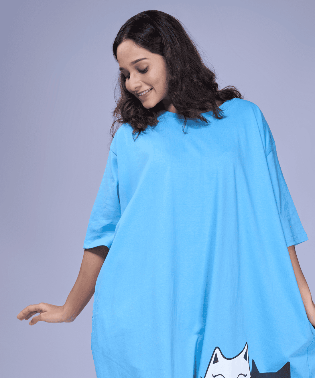 Meowmates Electric Blue Oversized Pocket Tee