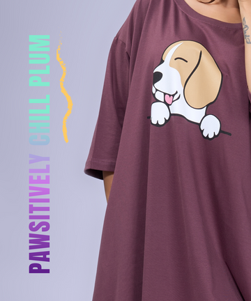 Pawsitively Chill Plum Oversized Pocket Tee