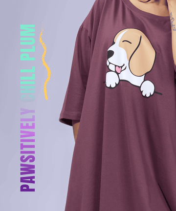 Pawsitively Chill Plum Oversized Pocket Tee