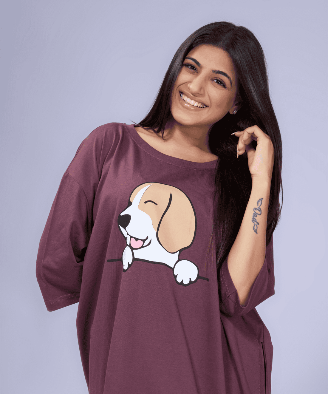 Pawsitively Chill Plum Oversized Pocket Tee