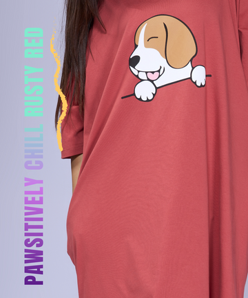 Pawsitively Chill Rusty Red Oversized Pocket Tee