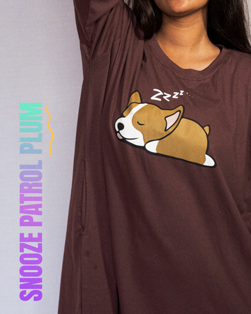 Snooze Patrol Plum Oversized Pocket Tee