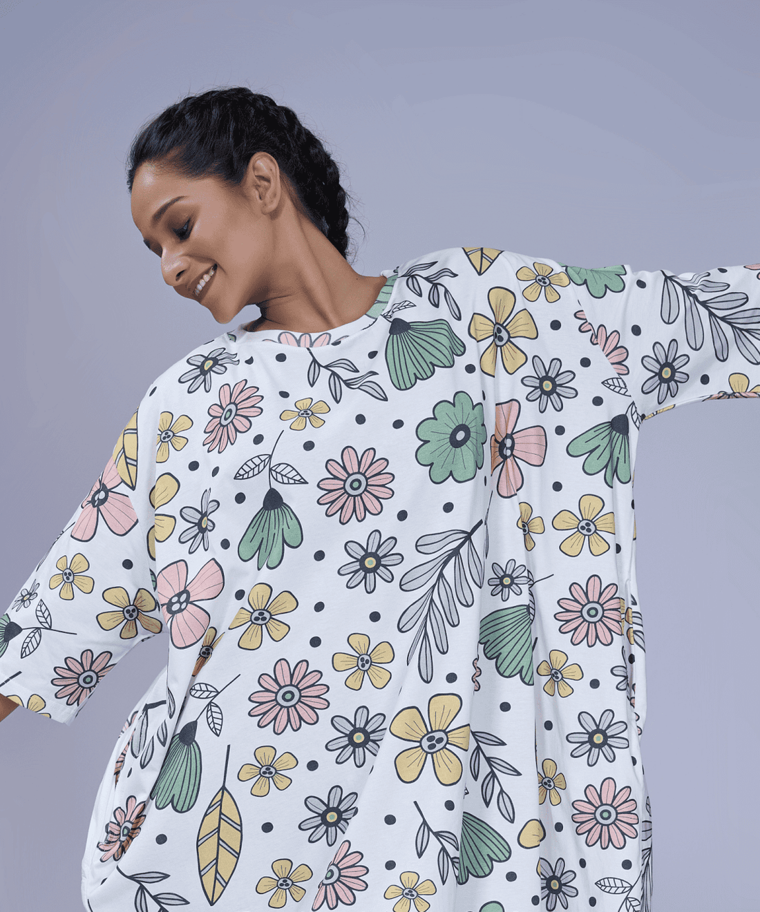 Wild Petals Off-White Oversized Pocket Tee