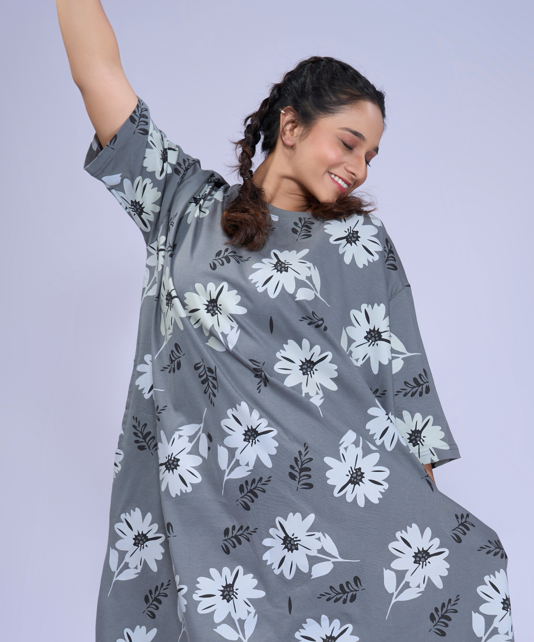 Blooming Blossom Grey Oversized Pocket Tee