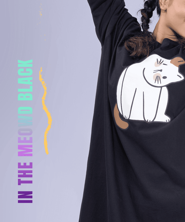In The Meowd Black Oversized Pocket Tee