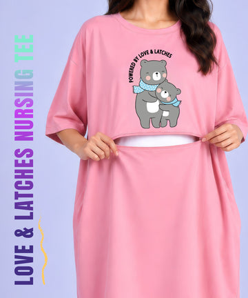 Love & Latches Pink Oversized Feeding Pocket Tees (With Full Zip)