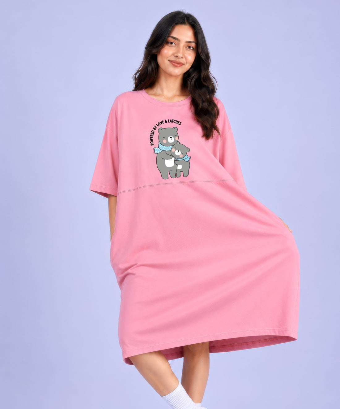 Love & Latches Pink Oversized Feeding Pocket Tees (With Full Zip)