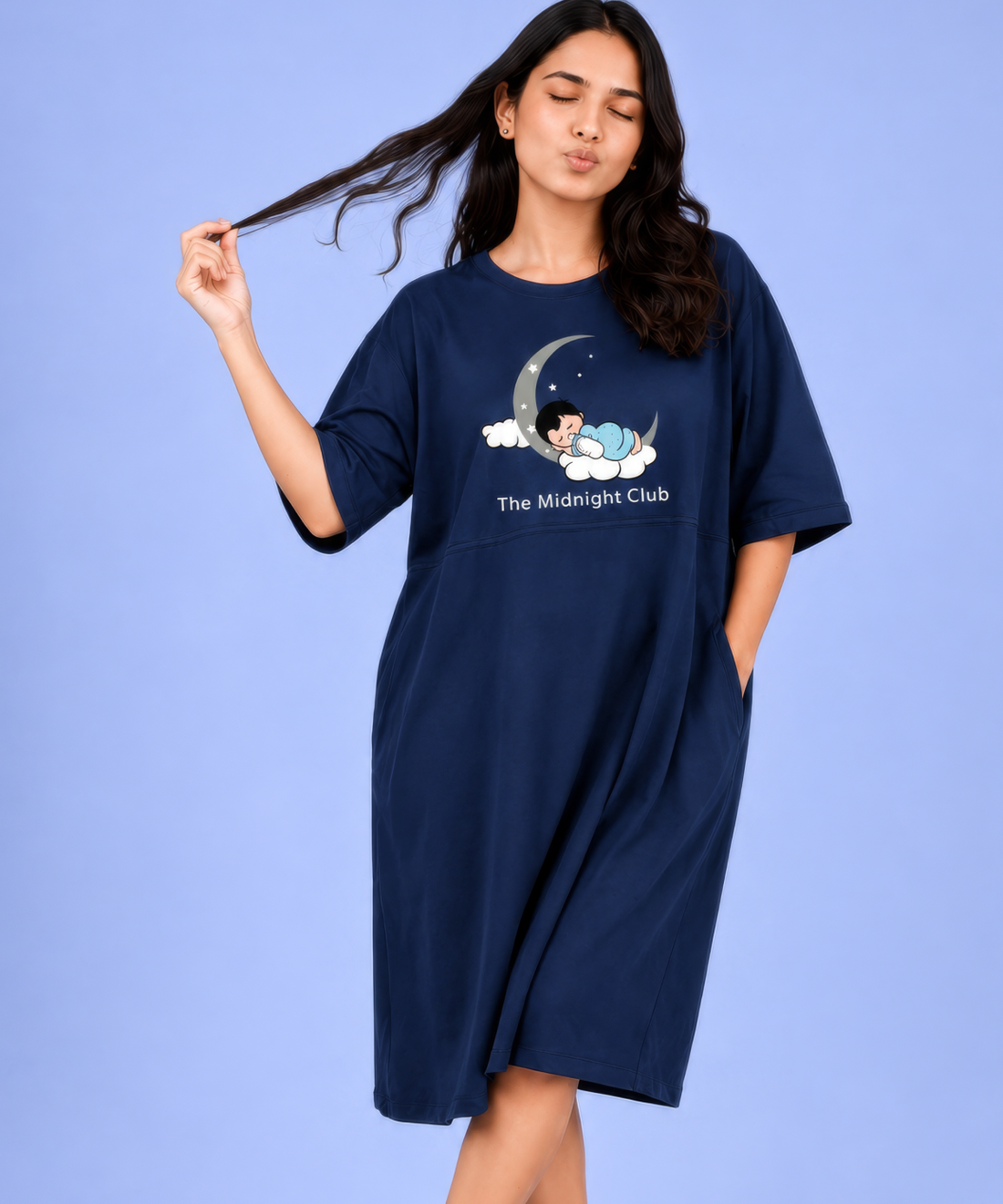 Midnight Club Navy Oversized Feeding Pocket Tees (With Full Zip)