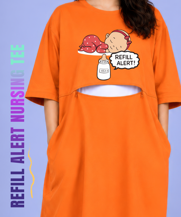 Refill Alert Orange Oversized Feeding Pocket Tees (With Full Zip)