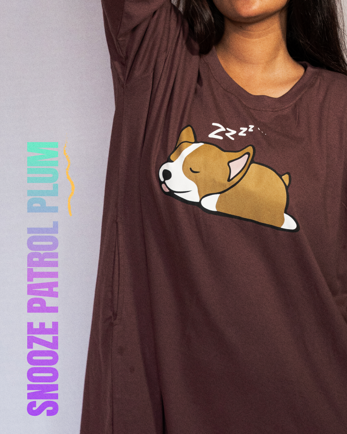 Snooze Patrol Plum Oversized Pocket Tee
