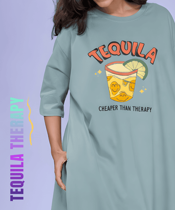 Tequila Therapy Pearl Grey Oversized Pocket Tee