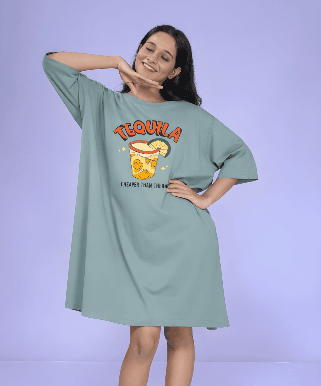 Tequila Therapy Pearl Grey Oversized Pocket Tee