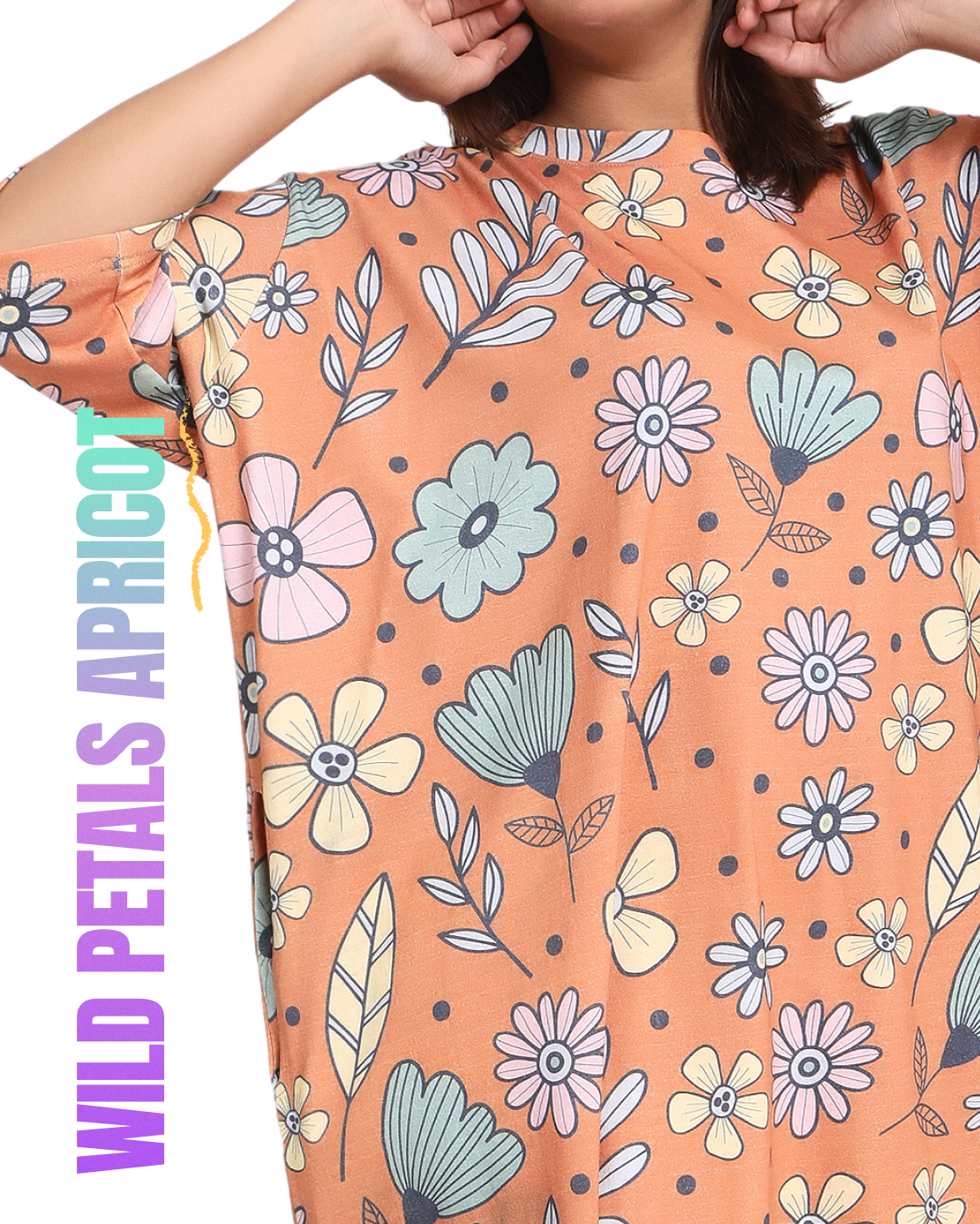 Wild Petals Apricot Oversized Pocket Tee