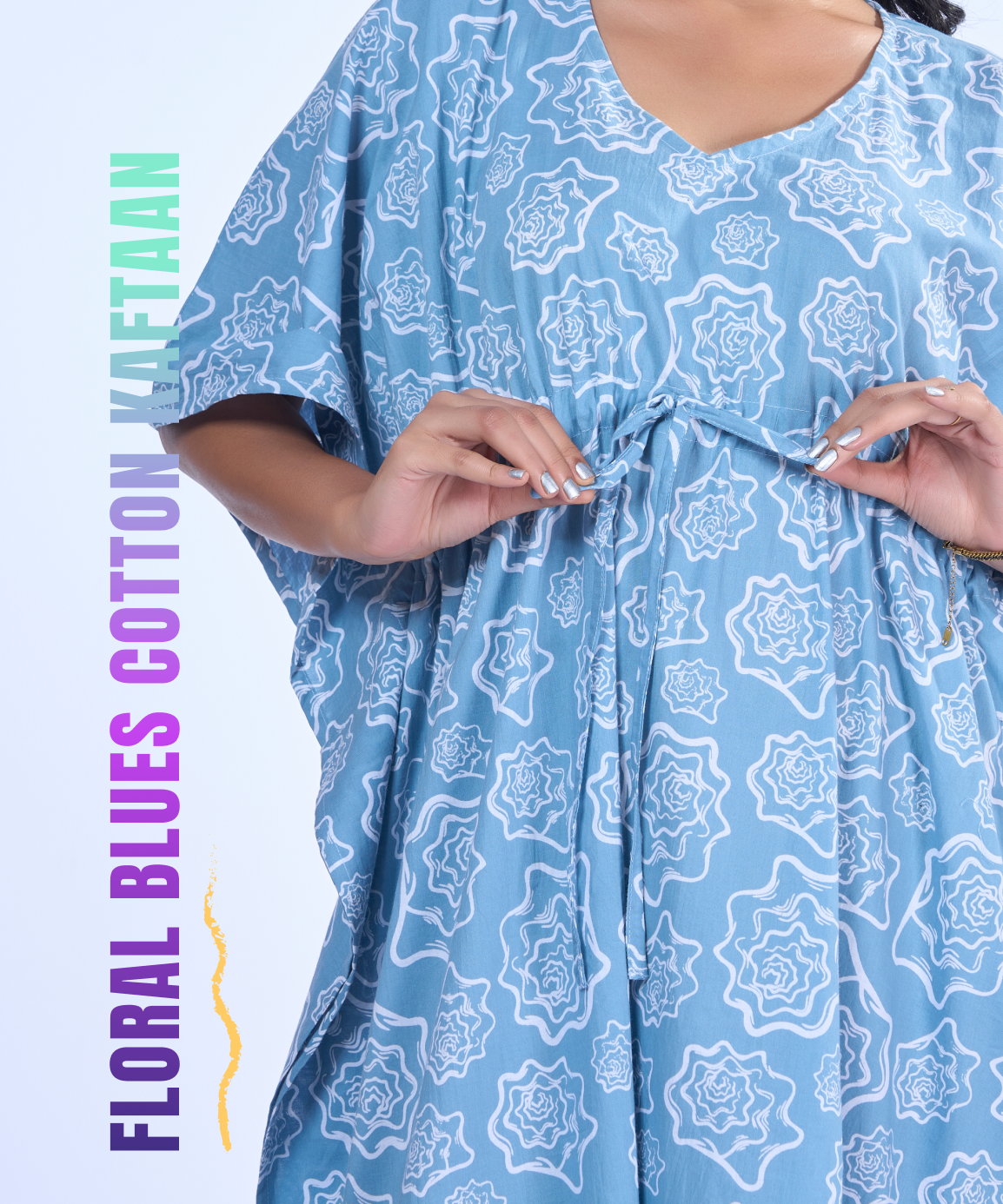 Floral Blues Cotton Kaftaan