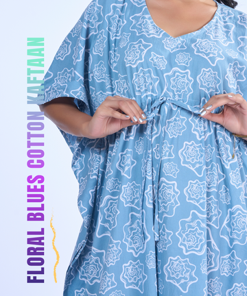 Floral Blues Cotton Kaftaan