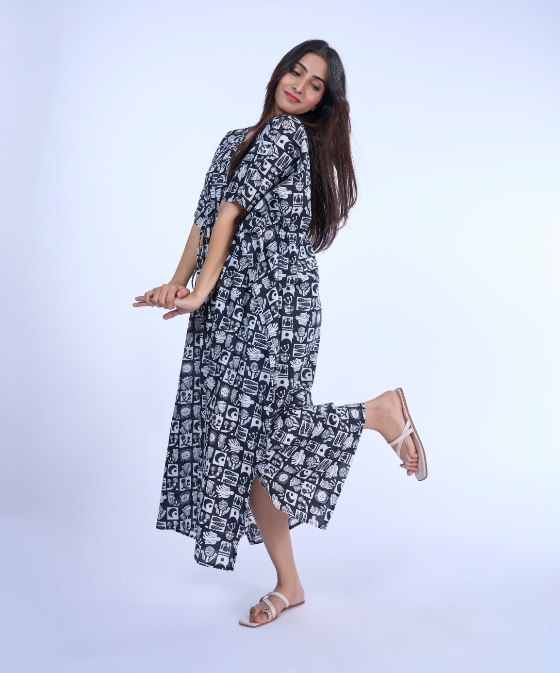 Black Abstract Cotton Kaftaan
