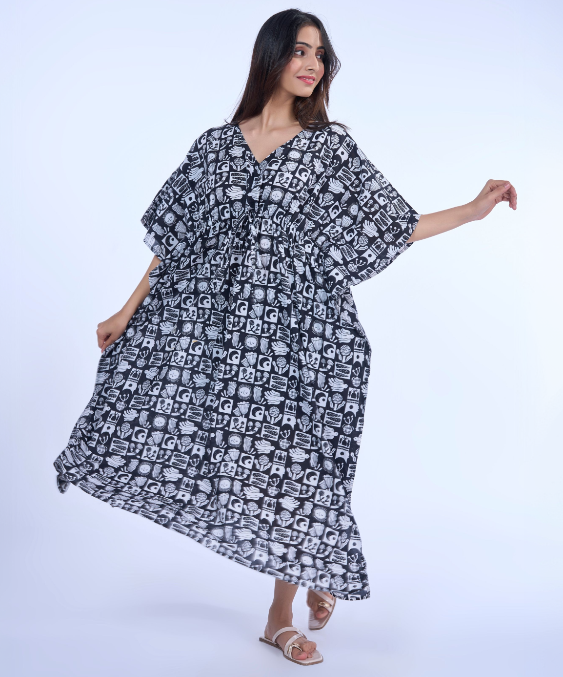 Black Abstract Cotton Kaftaan