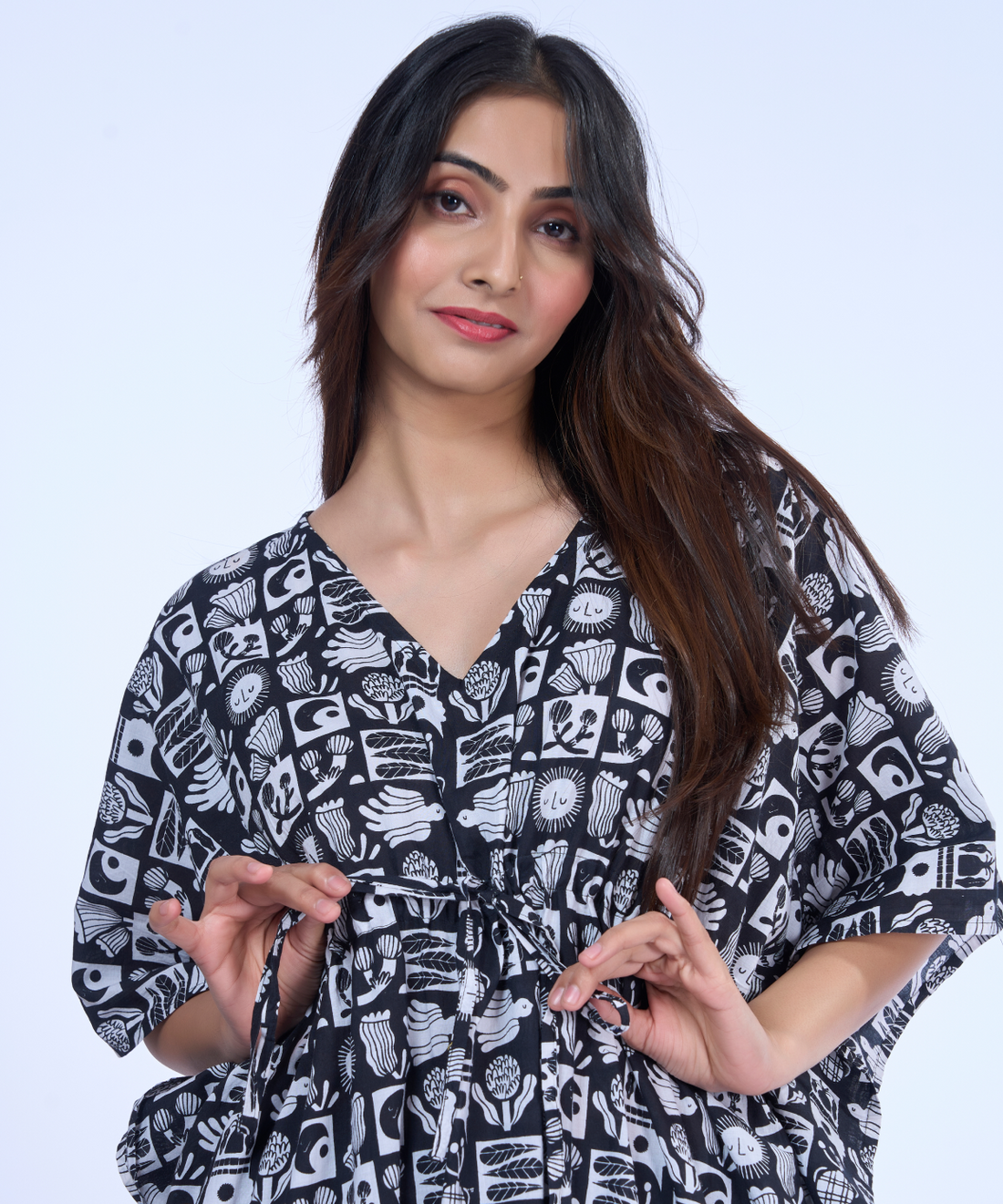 Black Abstract Cotton Kaftaan
