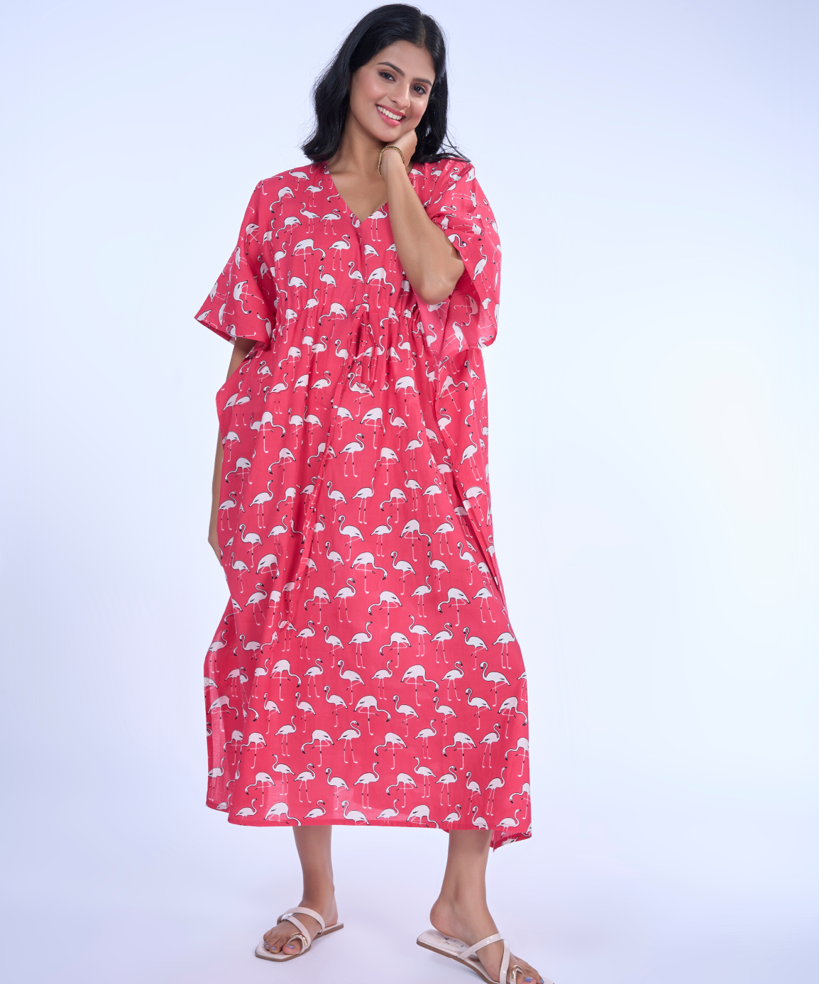 Pink flamingo Cotton Kaftaan