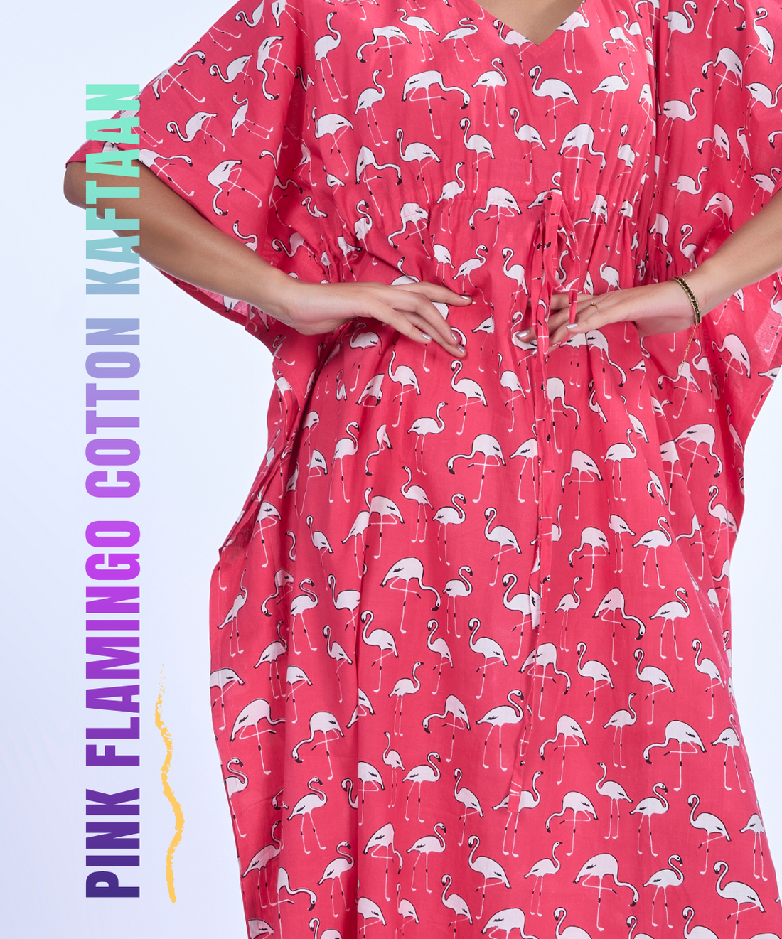 Pink flamingo Cotton Kaftaan