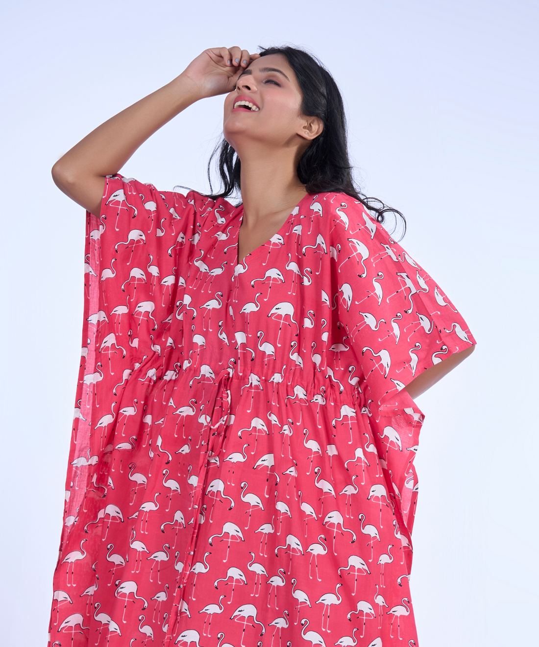 Pink flamingo Cotton Kaftaan