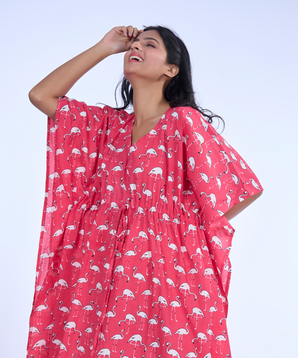 Pink flamingo Cotton Kaftaan