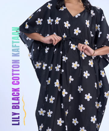 Lily Black Cotton Kaftaan