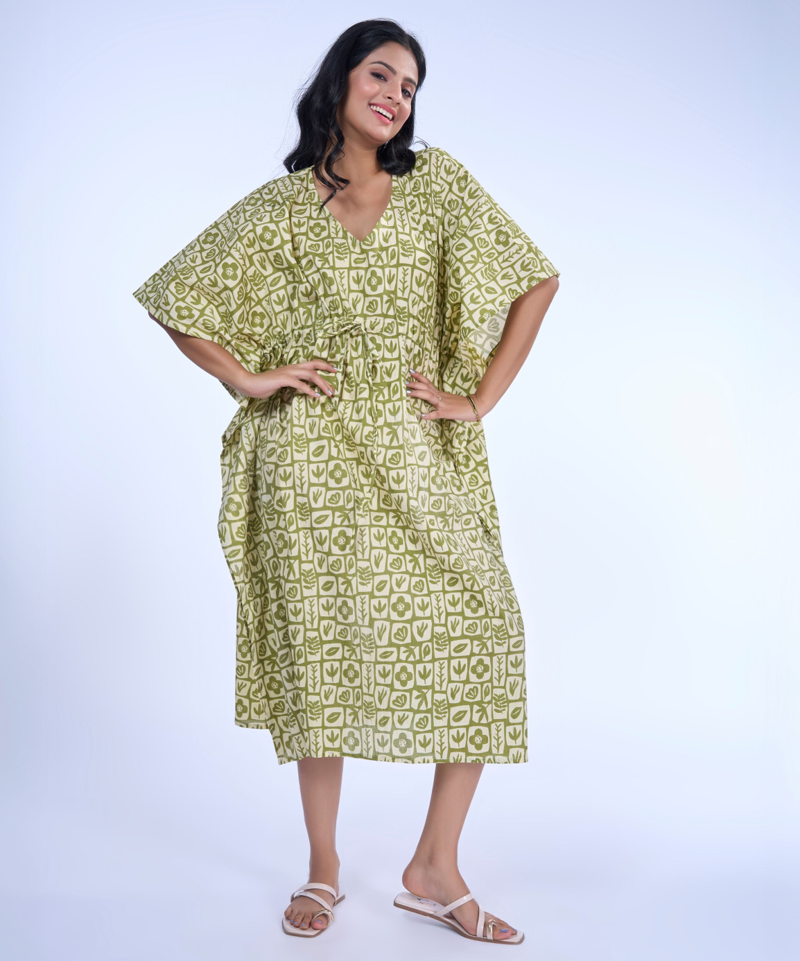 Olive motifs cotton kaftaan