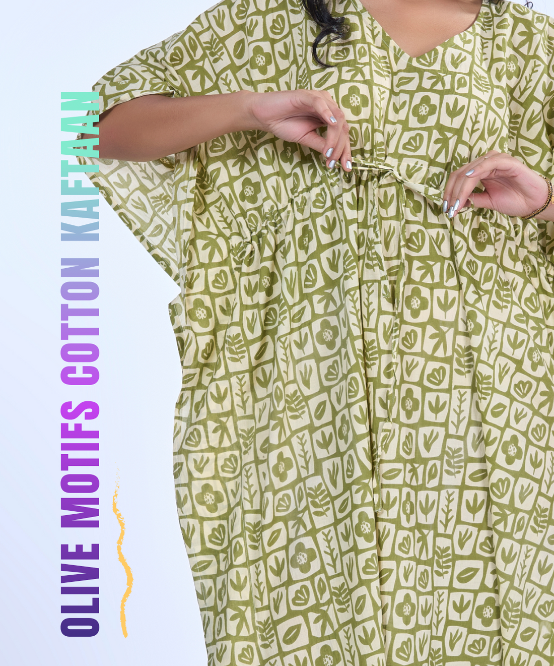 Olive motifs cotton kaftaan