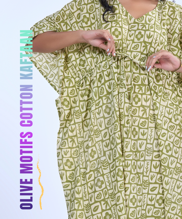 Olive motifs cotton kaftaan
