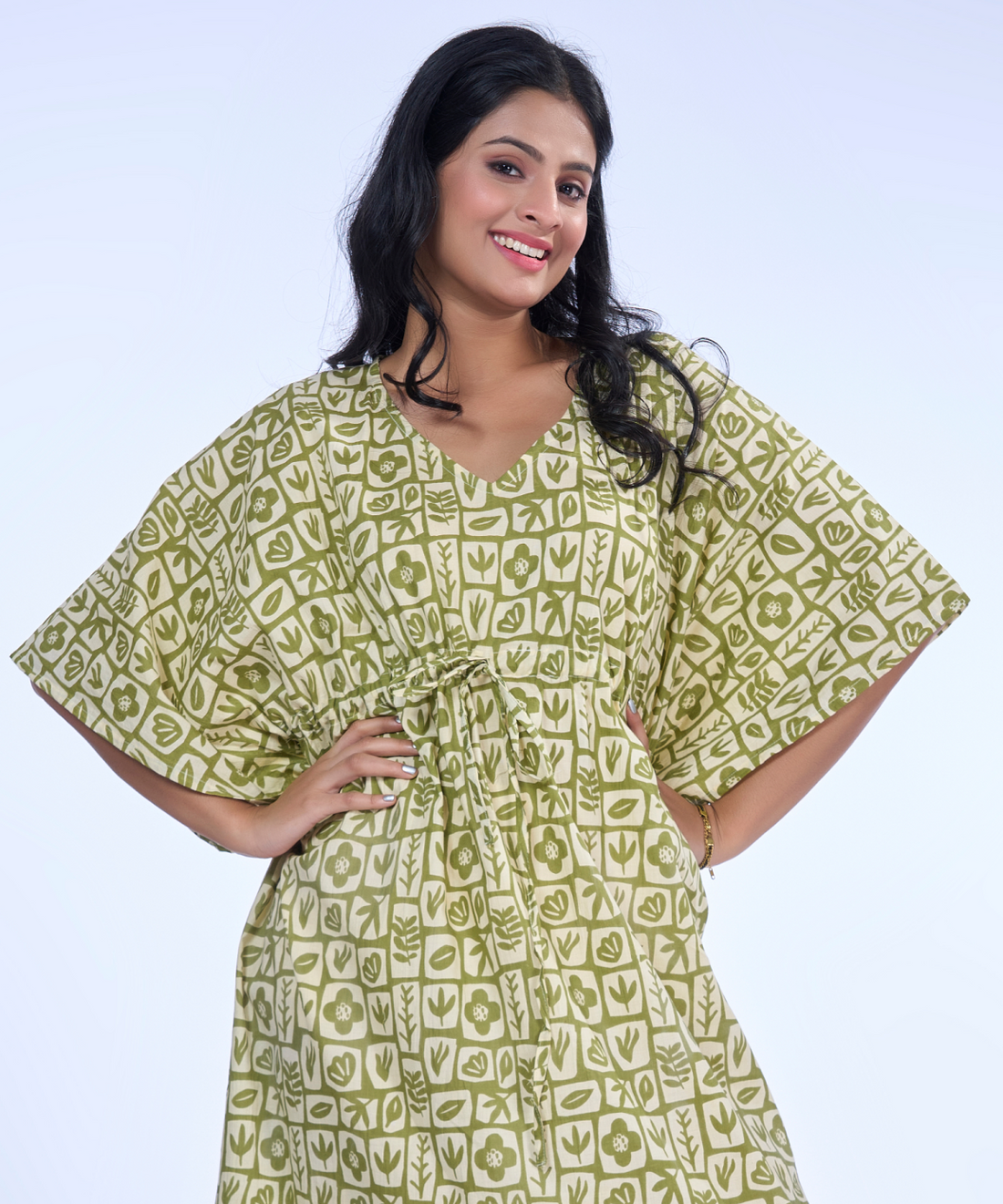 Olive motifs cotton kaftaan