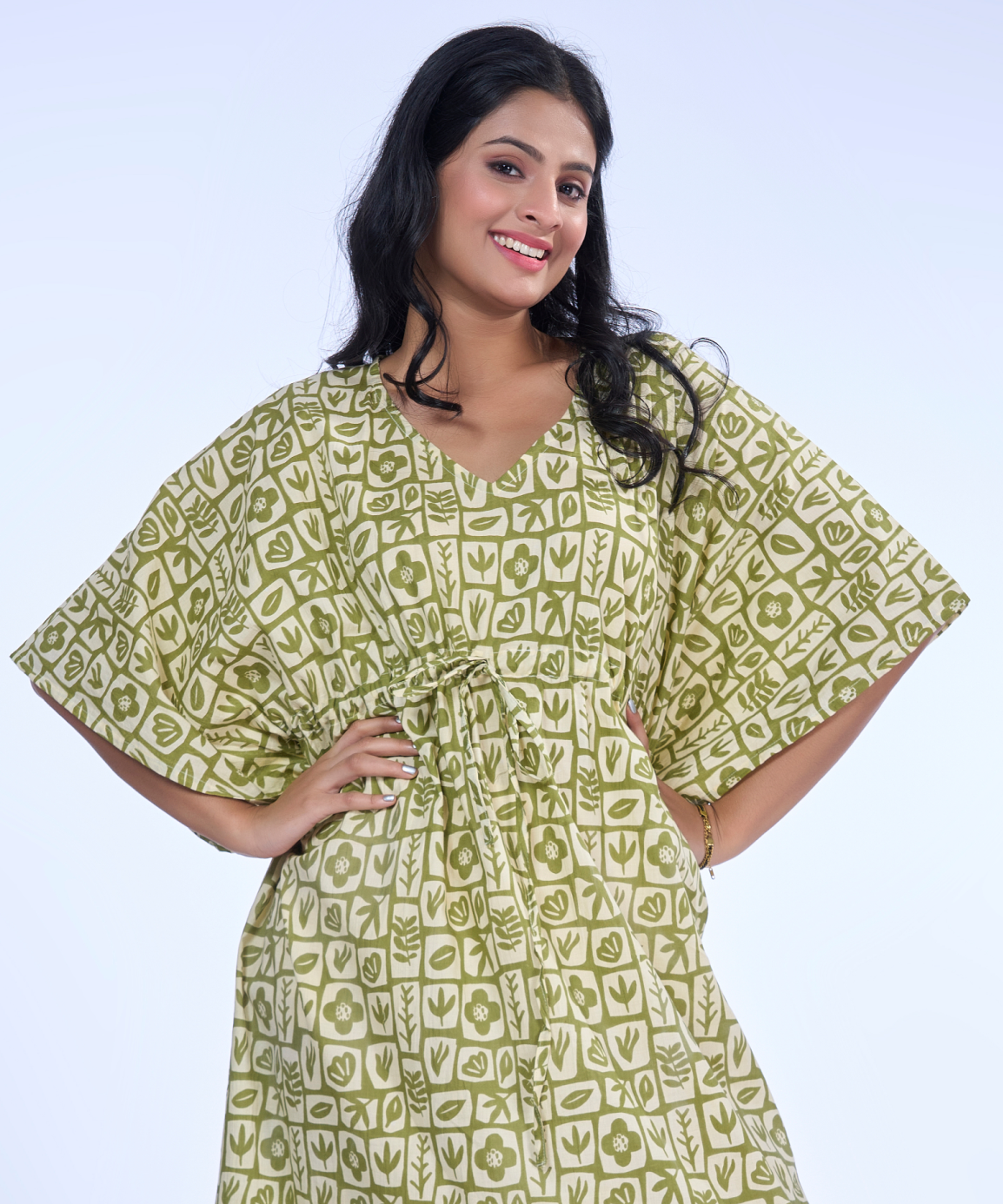 Olive motifs cotton kaftaan