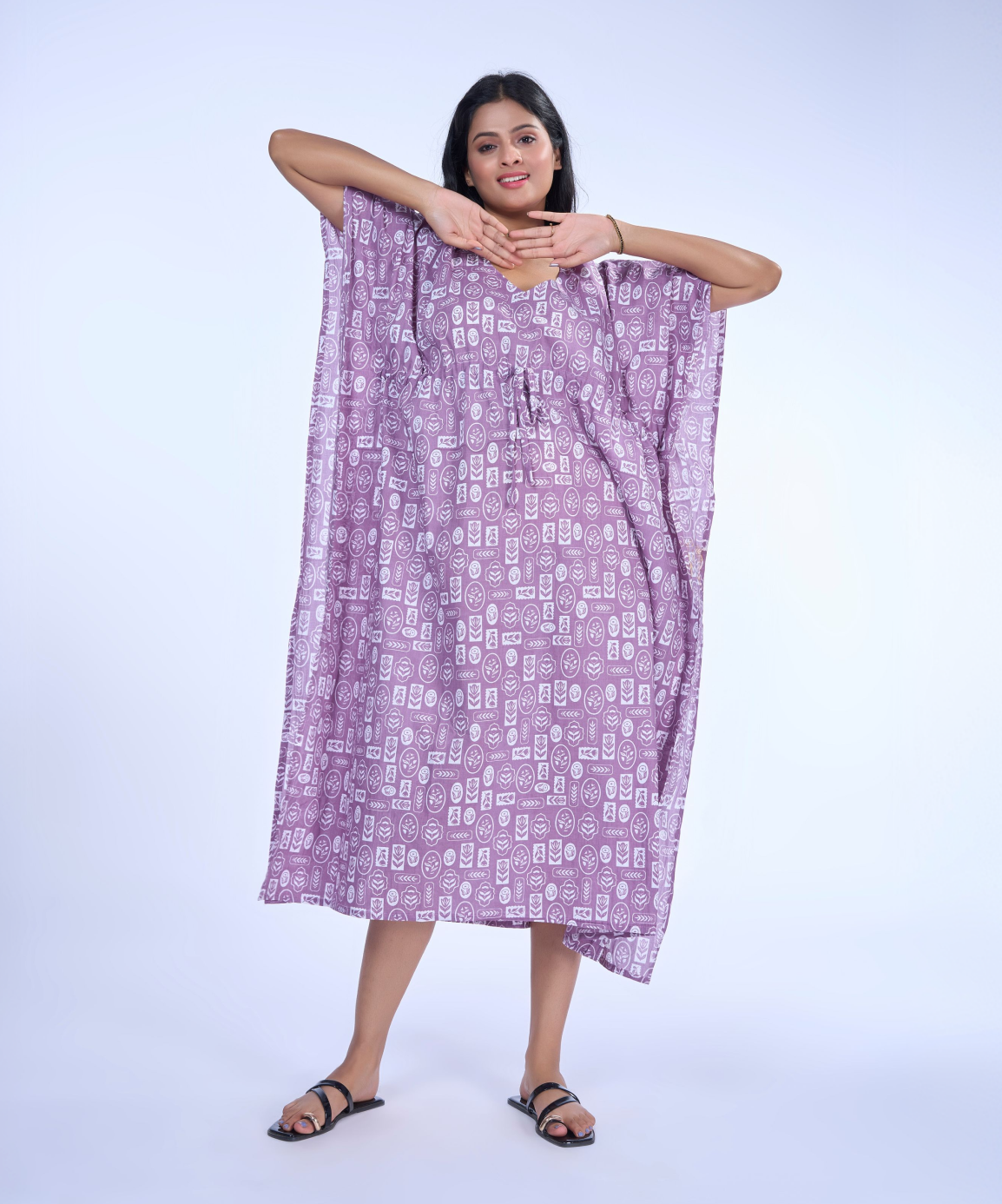 Lavendar Motifs Cotton Kaftaan