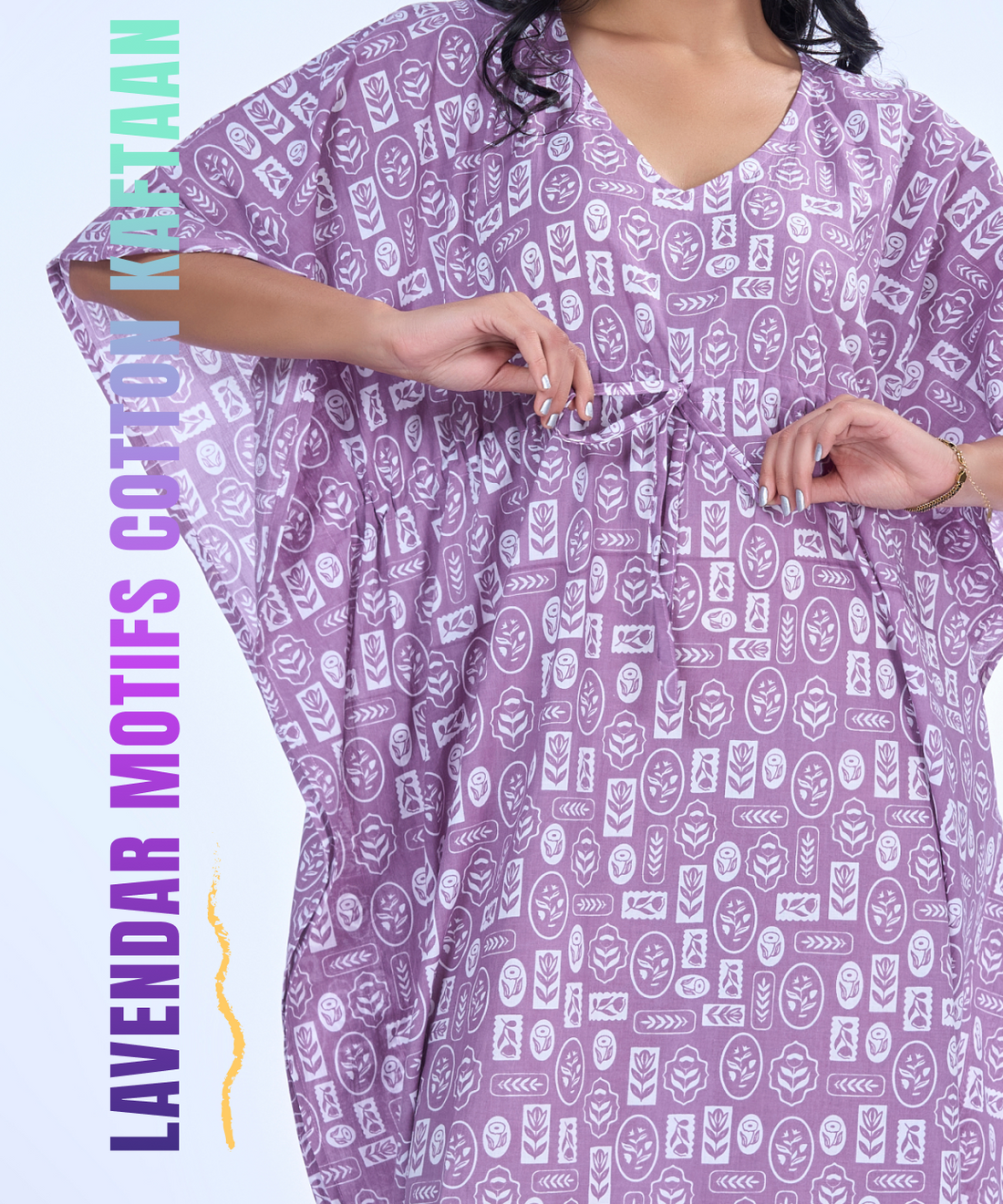 Lavendar Motifs Cotton Kaftaan