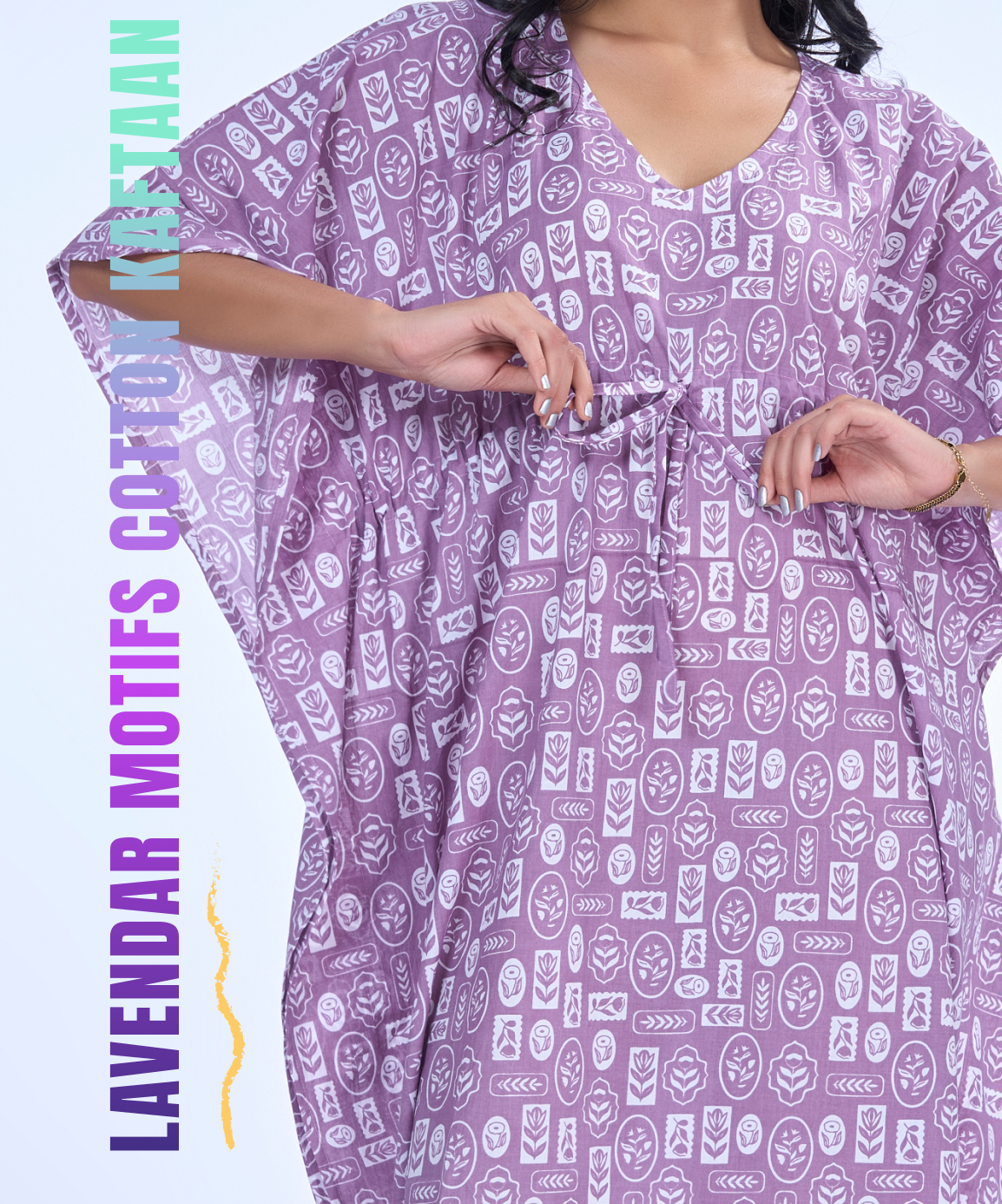 Lavendar Motifs Cotton Kaftaan