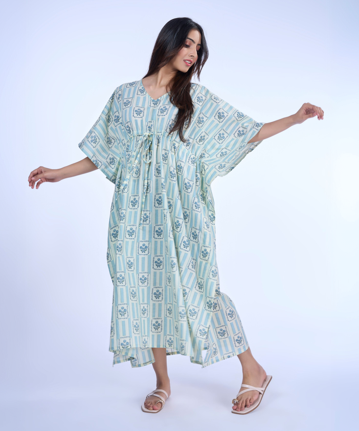 Floral Stripes Cotton Kaftaan