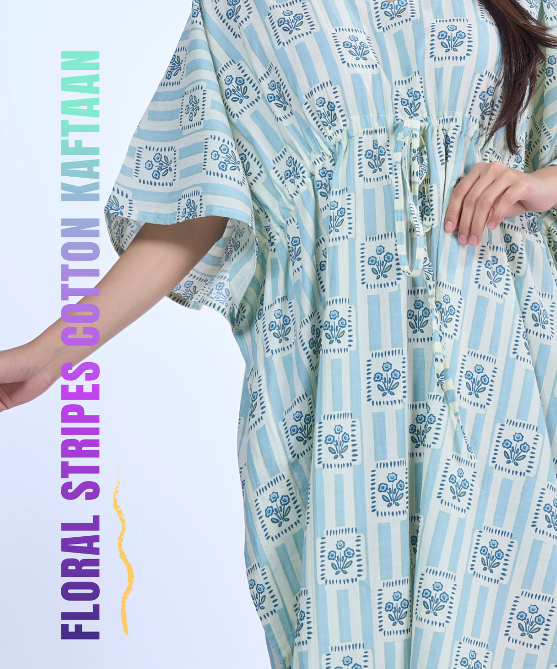 Floral Stripes Cotton Kaftaan