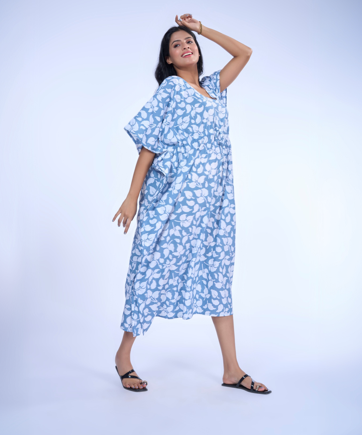 Leafy Blues Cotton Kaftaan