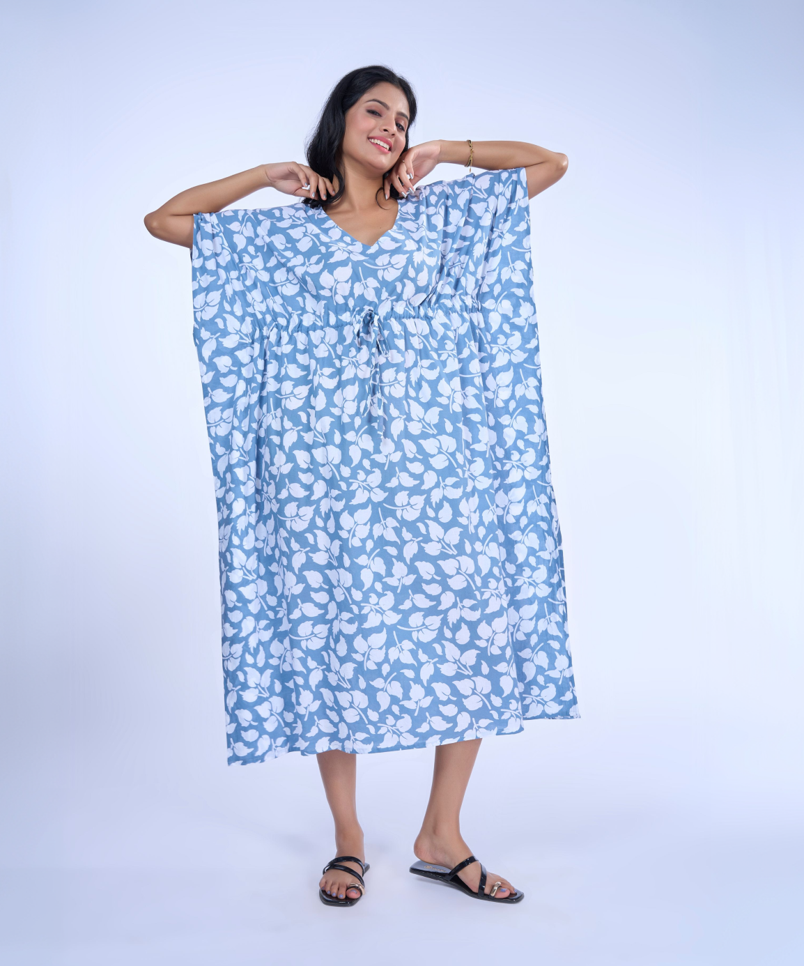 Leafy Blues Cotton Kaftaan